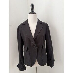 Talbots Black Cotton Linen Blend Career Casual Blazer Jacket Iconic Size 6